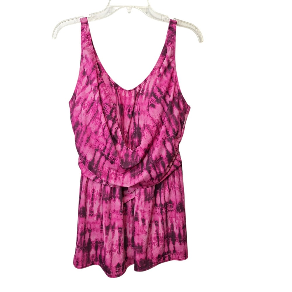 Denim & Co. Beach Tie Front Swim Printed Swim Dress - BERRY SHIBORI, PLUS 18W